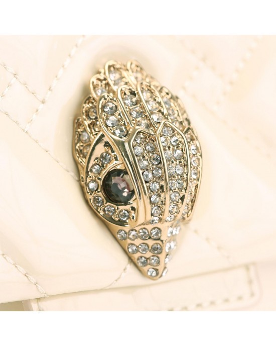 Kurt Geiger Leather Mini Kensington Patent Cream Τσάντα Ώμου