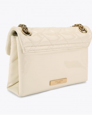 Kurt Geiger Leather Mini Kensington Patent Cream Τσάντα Ώμου