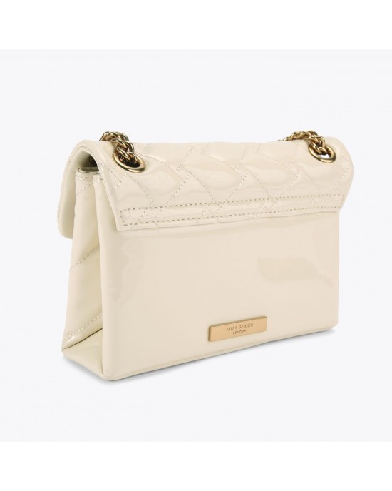 Kurt Geiger Leather Mini Kensington Patent Cream Τσάντα Ώμου