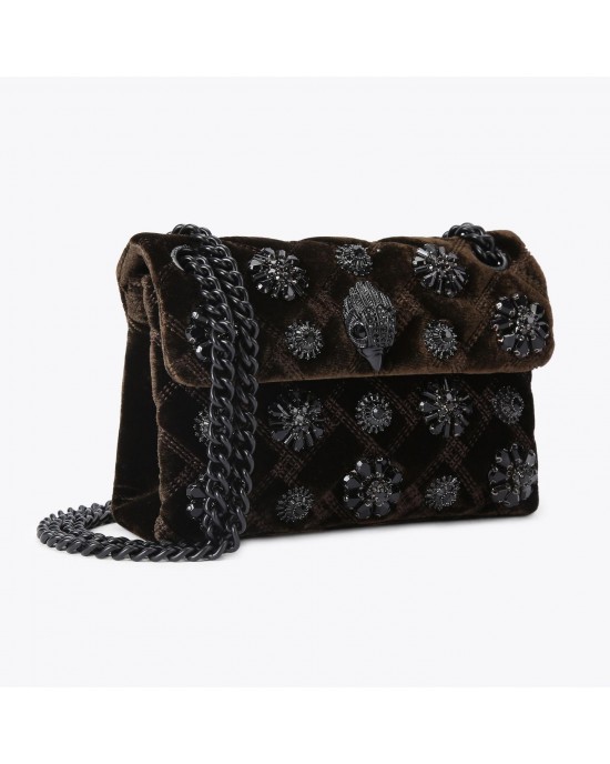 Kurt Geiger Velvet Mini Kensington Deep Brown Crystal Τσάντα Kurt Geiger Velvet Mini Kensington Deep Brown Crystal Τσάντα