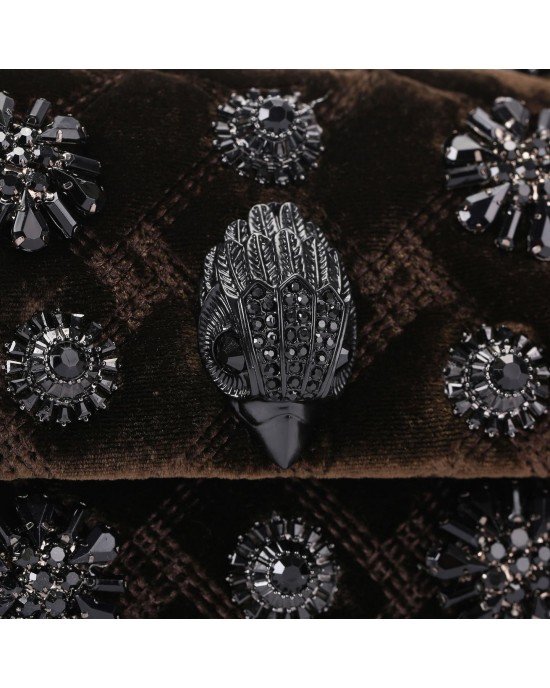 Kurt Geiger Velvet Mini Kensington Deep Brown Crystal Τσάντα Kurt Geiger Velvet Mini Kensington Deep Brown Crystal Τσάντα