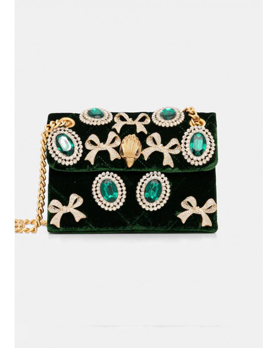 Kurt Geiger Velvet Mini Kensington Dark Green Τσάντα Kurt Geiger Velvet Mini Kensington Dark Green Τσάντα