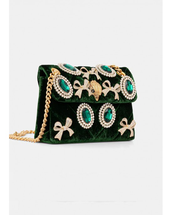 Kurt Geiger Velvet Mini Kensington Dark Green Τσάντα Kurt Geiger Velvet Mini Kensington Dark Green Τσάντα