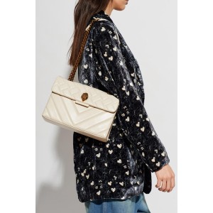 Kurt Geiger Leather Kensington Patent Cream Τσάντα Ώμου