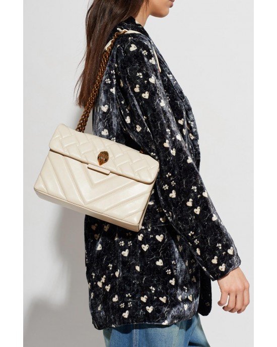 Kurt Geiger Leather Kensington Patent Cream Τσάντα Ώμου