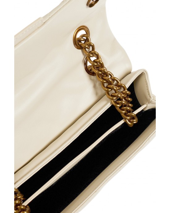 Kurt Geiger Leather Kensington Patent Cream Τσάντα Ώμου