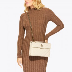 Kurt Geiger Leather Kensington Cream Leather Τσάντα Ώμου