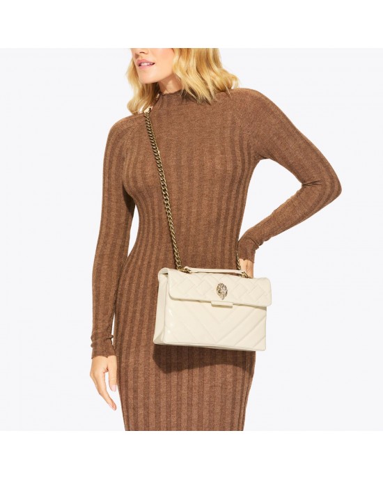 Kurt Geiger Leather Kensington Cream Leather Τσάντα Ώμου