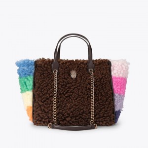 Kurt Geiger Hoxton Brown Faux Fur Τσάντα Χειρός