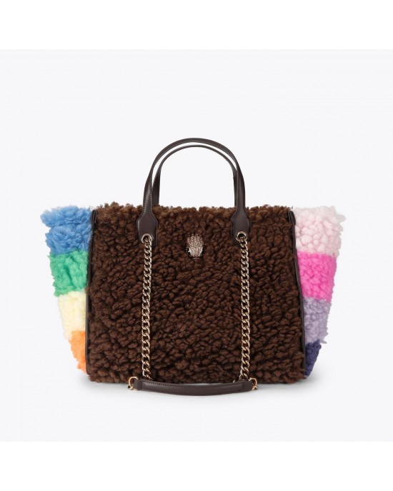Kurt Geiger Hoxton Brown Faux Fur Τσάντα Χειρός