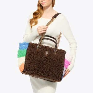 Kurt Geiger Hoxton Brown Faux Fur Τσάντα Χειρός