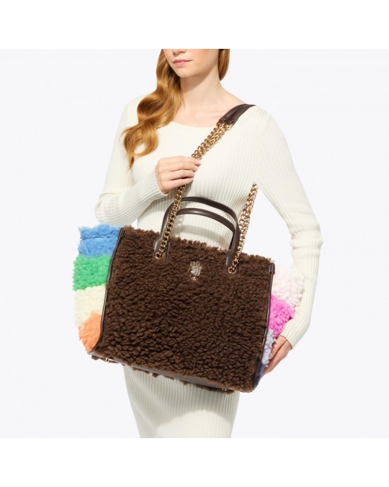 Kurt Geiger Hoxton Brown Faux Fur Τσάντα Χειρός