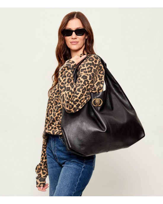 Kurt Geiger Chelsea Large Slouch Hobo Black Leather Τσάντα Ώμου
