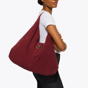 Kurt Geiger Chelsea Large Slouch Hobo Wine Suede Τσάντα Ώμου