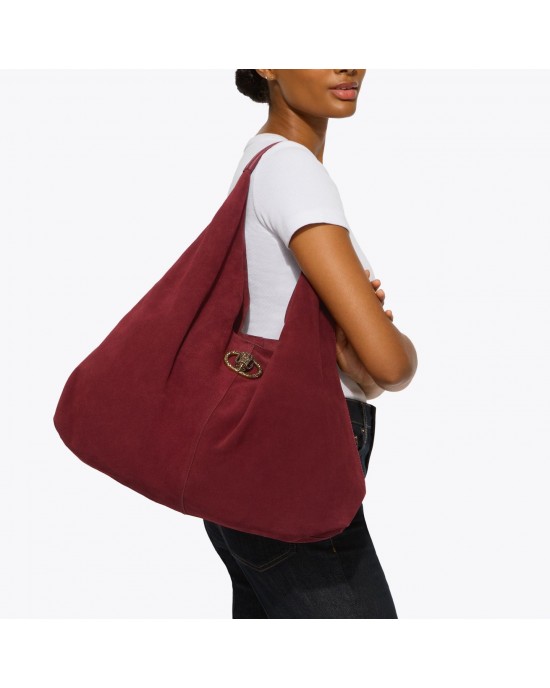 Kurt Geiger Chelsea Large Slouch Hobo Wine Suede Τσάντα Ώμου