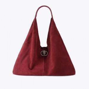 Kurt Geiger Chelsea Large Slouch Hobo Wine Suede Τσάντα Ώμου