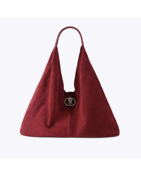 Kurt Geiger Chelsea Large Slouch Hobo Wine Suede Τσάντα Ώμου