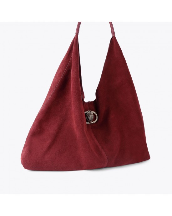 Kurt Geiger Chelsea Large Slouch Hobo Wine Suede Τσάντα Ώμου