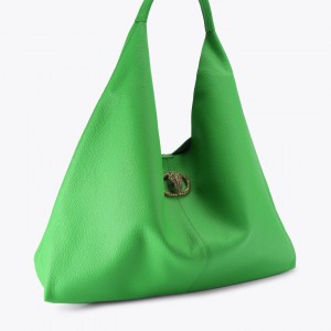 Kurt Geiger Chelsea Large Slouch Hobo Green Leather Τσάντα Ώμου