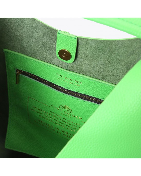 Kurt Geiger Chelsea Large Slouch Hobo Green Leather Τσάντα Ώμου