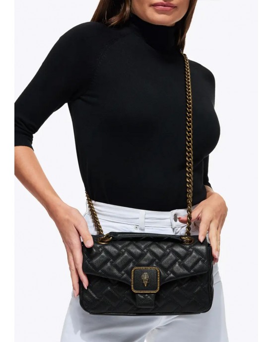 Kurt Geiger Pimlico Black Grained Leather Τσάντα Ώμου