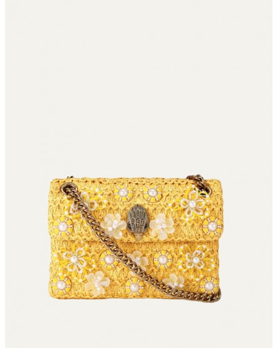 Kurt Geiger Raffia Mini Kensington Yellow Τσάντα