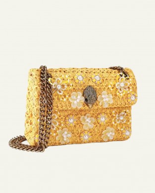 Kurt Geiger Raffia Mini Kensington Yellow Τσάντα