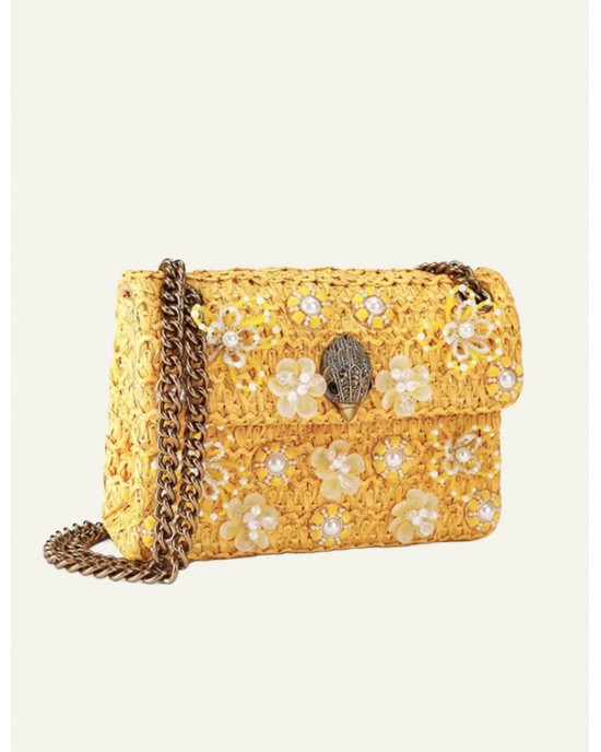 Kurt Geiger Raffia Mini Kensington Yellow Τσάντα