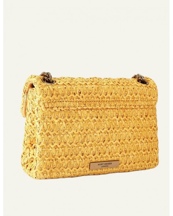 Kurt Geiger Raffia Mini Kensington Yellow Τσάντα