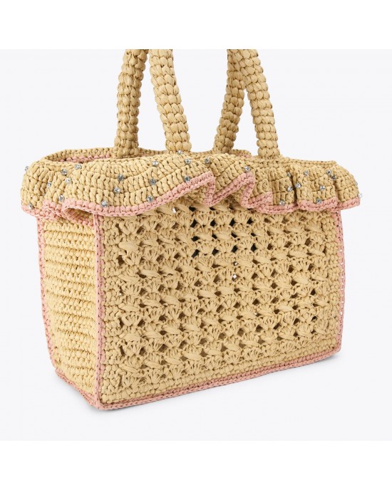 Kurt Geiger Chelsea Ruffle Tote Beige Τσάντα