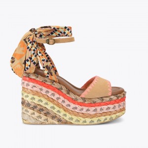 Kurt Geiger Chelsea Scarf Wedge Heel Mustard Παπο΄υτσια