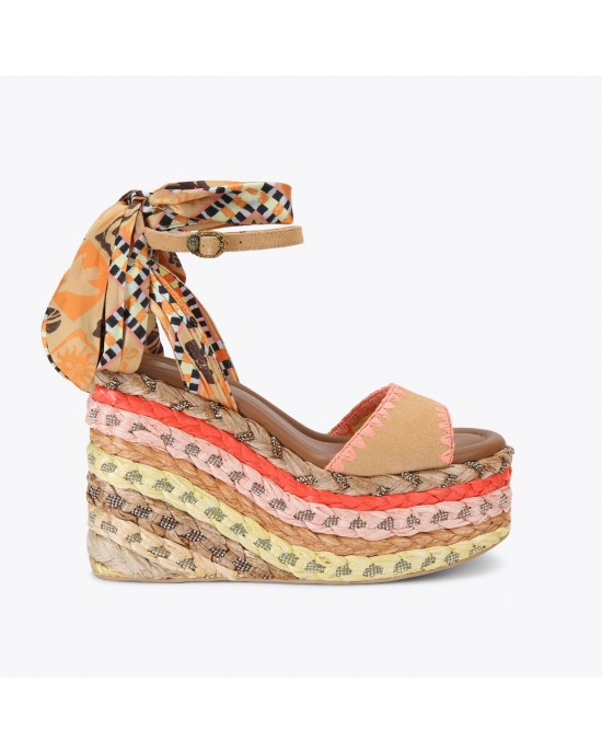 Kurt Geiger Chelsea Scarf Wedge Heel Mustard Παπο΄υτσια