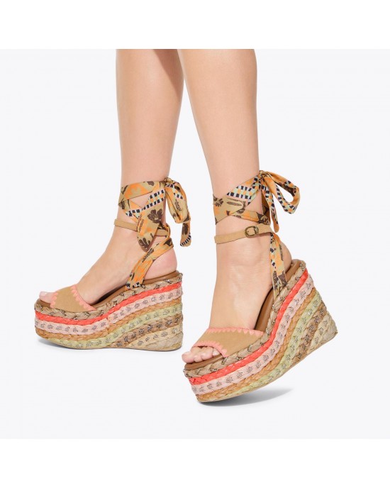 Kurt Geiger Chelsea Scarf Wedge Heel Mustard Παπο΄υτσια