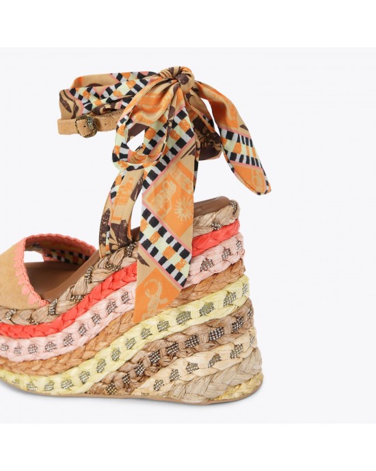 Kurt Geiger Chelsea Scarf Wedge Heel Mustard Παπο΄υτσια