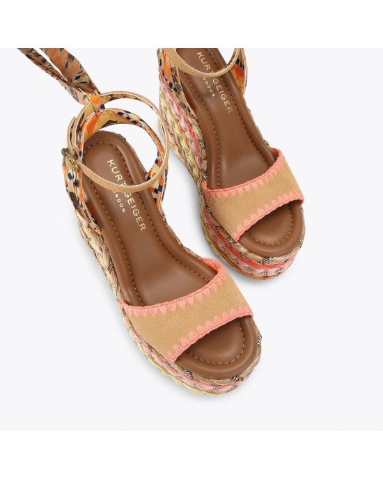 Kurt Geiger Chelsea Scarf Wedge Heel Mustard Παπο΄υτσια