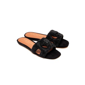 Kurt Geiger Eagle Cut Out Flat Black Σανδάλια