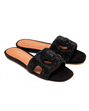 Kurt Geiger Eagle Cut Out Flat Black Σανδάλια