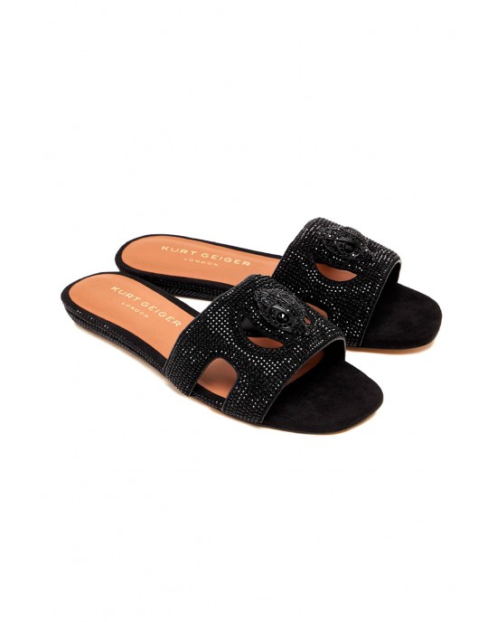 Kurt Geiger Eagle Cut Out Flat Black Σανδάλια
