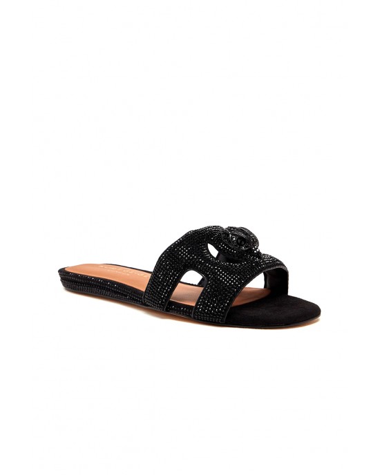 Kurt Geiger Eagle Cut Out Flat Black Σανδάλια
