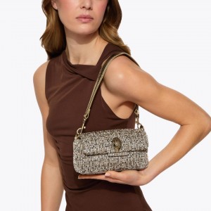 Pinko Oxford Mini Fabric Beige Houndstooth Τσάντα Ώμου