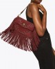 Kurt Geiger Oxford Glasto Fringe Wine Suede Τσάντα Ώμου