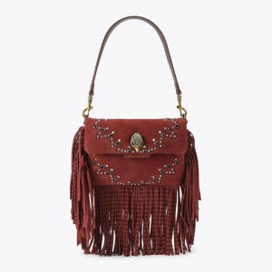 Kurt Geiger Oxford Glasto Fringe Wine Suede Τσάντα Ώμου