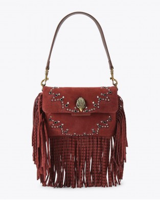 Kurt Geiger Oxford Glasto Fringe Wine Suede Τσάντα Ώμου