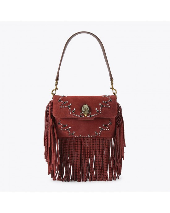 Kurt Geiger Oxford Glasto Fringe Wine Suede Τσάντα Ώμου
