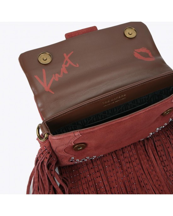 Kurt Geiger Oxford Glasto Fringe Wine Suede Τσάντα Ώμου