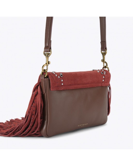 Kurt Geiger Oxford Glasto Fringe Wine Suede Τσάντα Ώμου