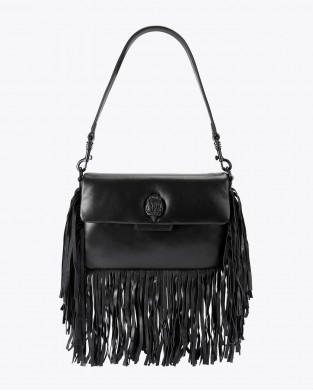 Kurt Geiger Oxford Glasto Fringe Black Leather Τσάντα Ώμου