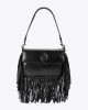 Kurt Geiger Oxford Glasto Fringe Black Leather Τσάντα Ώμου