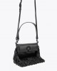 Kurt Geiger Oxford Glasto Fringe Black Leather Τσάντα Ώμου