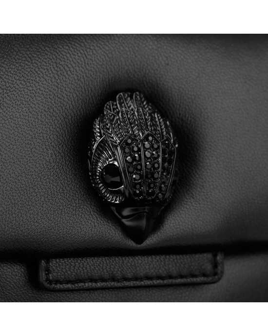 Kurt Geiger Oxford Glasto Fringe Black Leather Τσάντα Ώμου